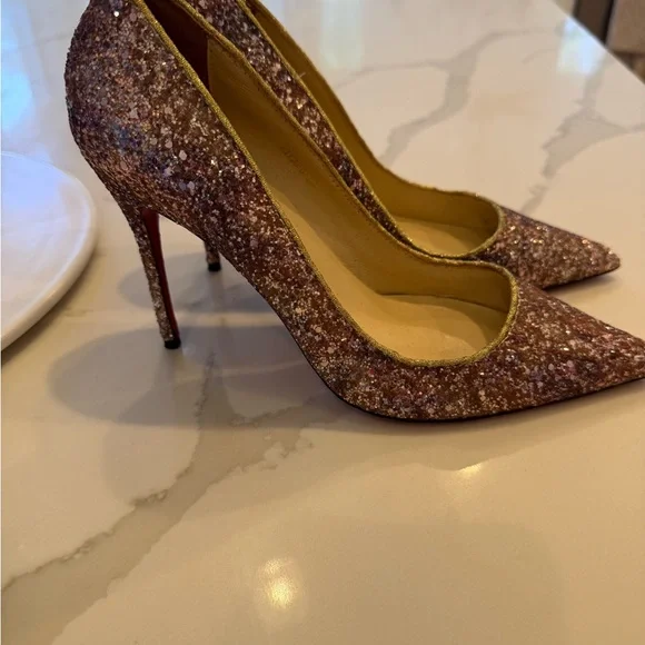 Christian Louboutin Authentic Pink Glitter Pointed Toe Pumps 38